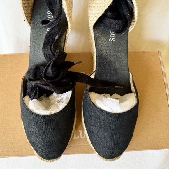 Soludos Black Marseille Espadrilles ankle tie wedges US women’s 8 - Picture 7 of 14